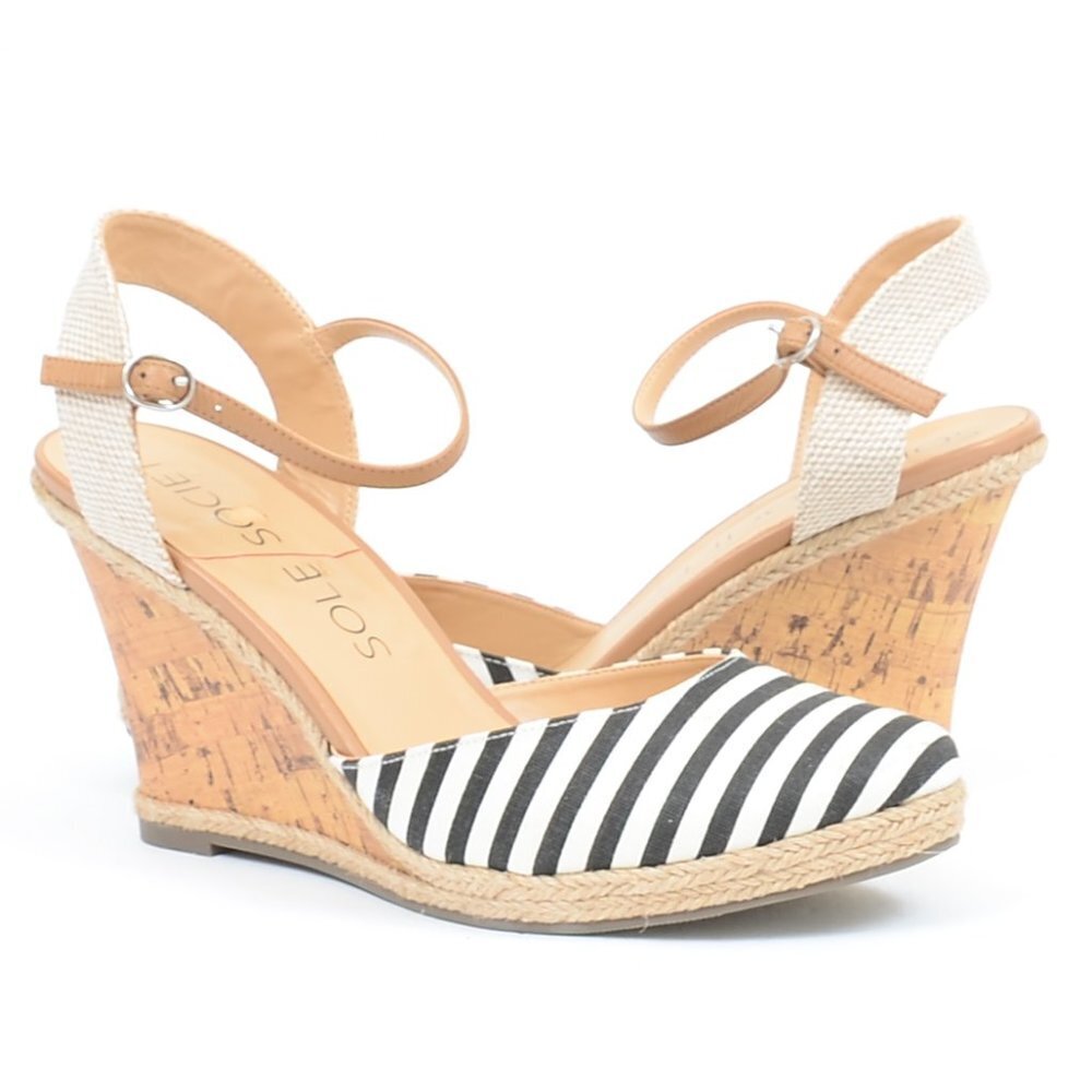 NEW Sole Society Lucy Women's 9.5 Nautical Espadrille Stripe Wedge Sandals Vacay